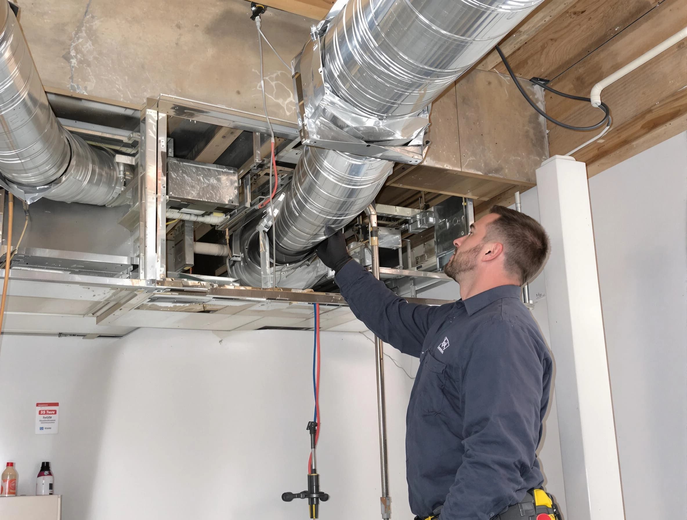 Rio Rancho Air Duct Cleaning technician performing professional air duct repair using specialized tools in Rio Rancho