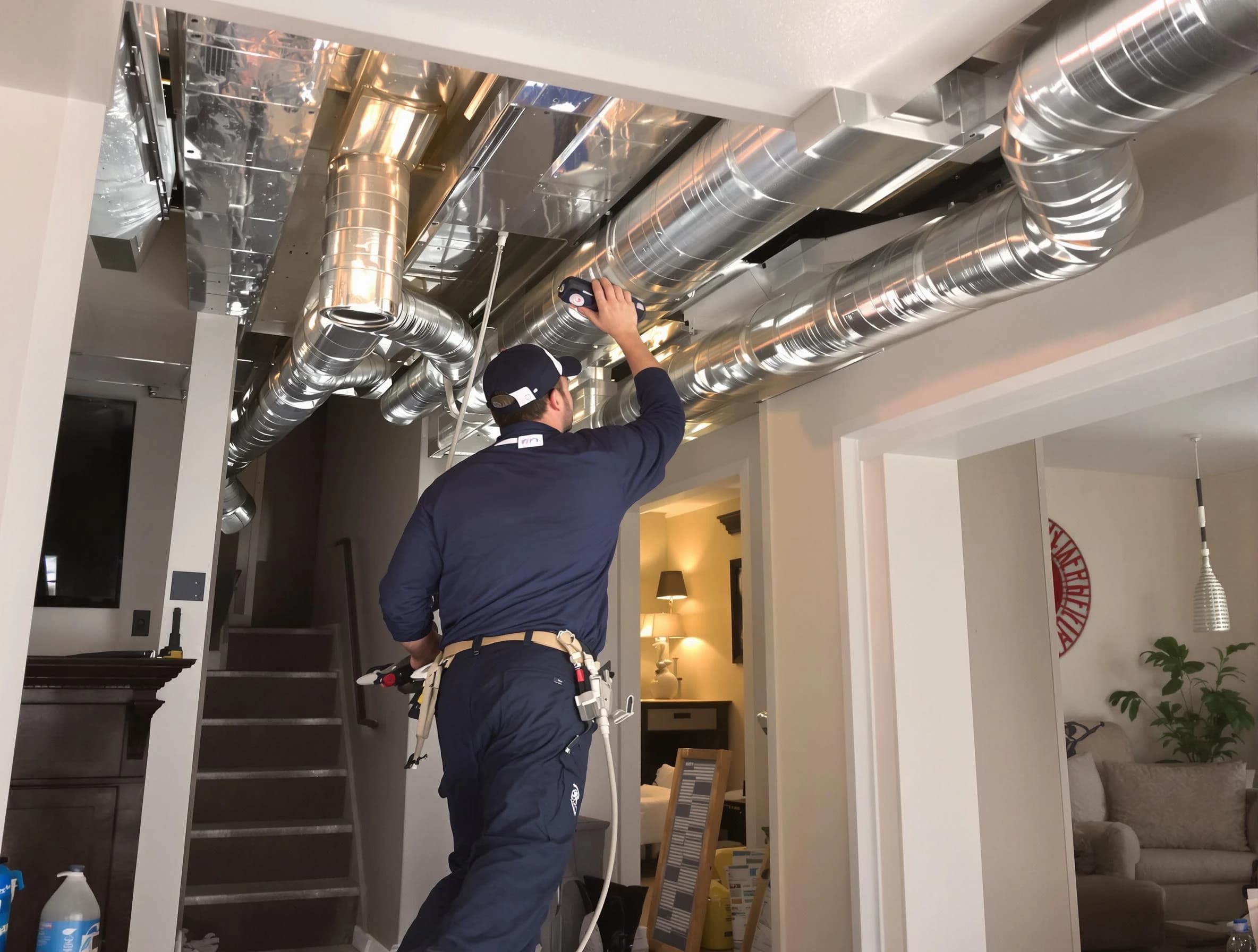 Rio Rancho Air Duct Cleaning expert performing specialized duct cleaning in a mobile home in Rio Rancho